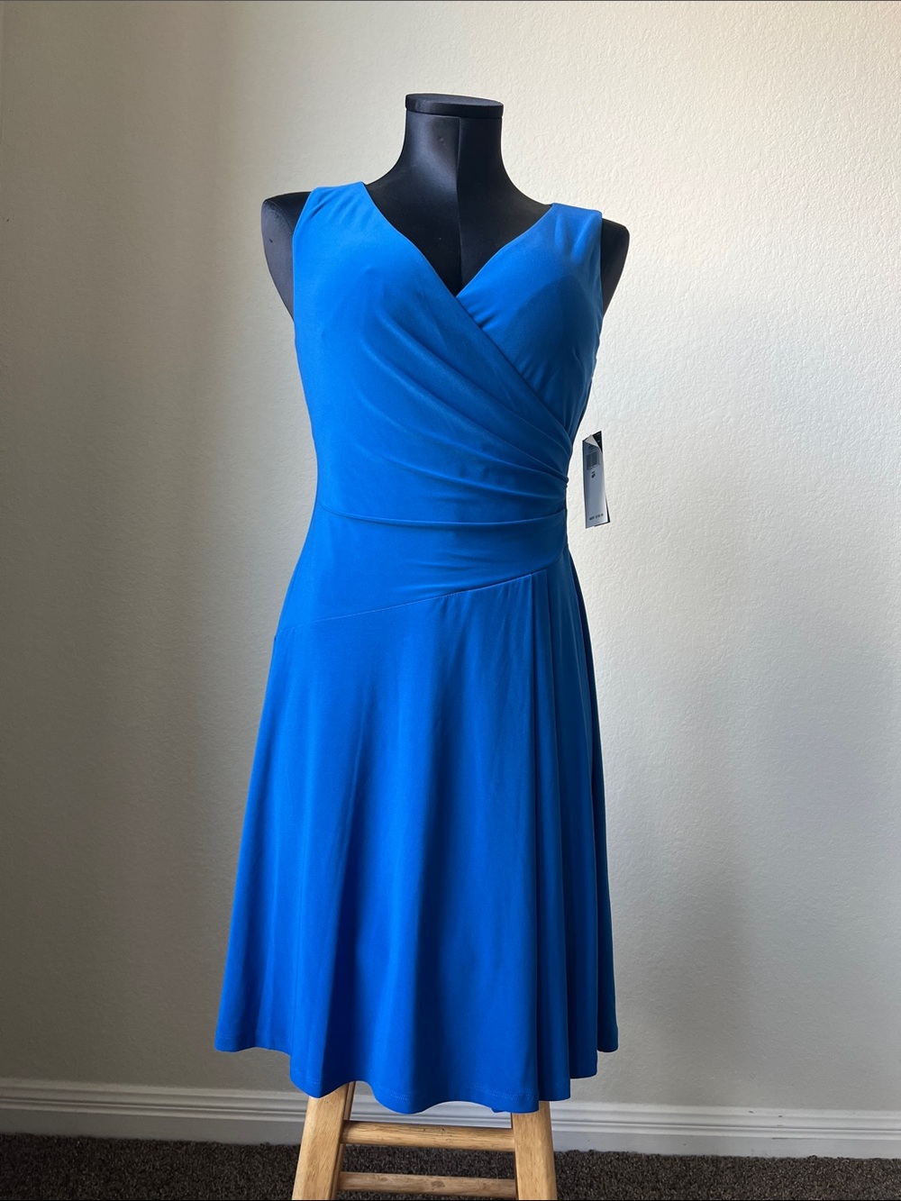 Ralph Lauren Bright Blue Sleeveless Wrap-Front Midi Dress